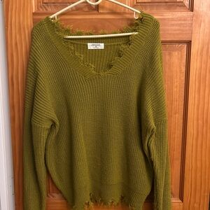 Zenana Outfitters Olive V-Neck Sweater